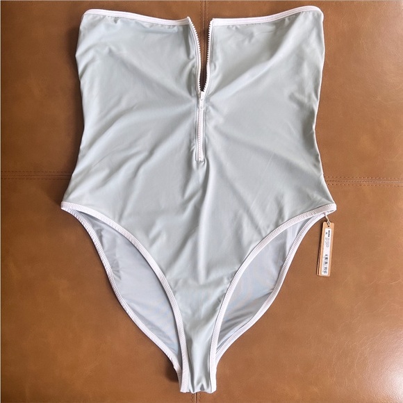NWT SKIMS Pacific Blue Sporty Zipper Strapless One Piece Bathing Suit Size 2X - Picture 7 of 13
